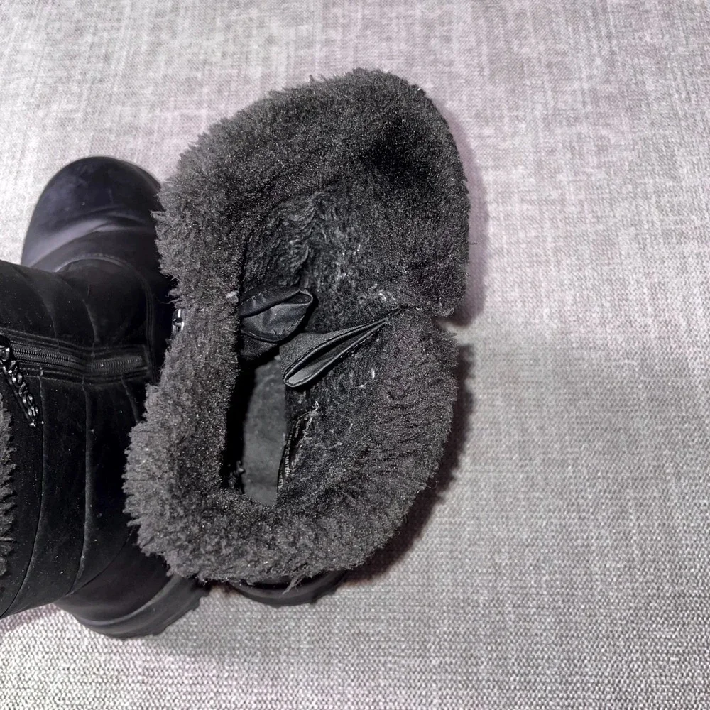 Totes Womens US 9 M Weather Boots Black Faux Fur Lined Side Zipper Mid Calf Snow